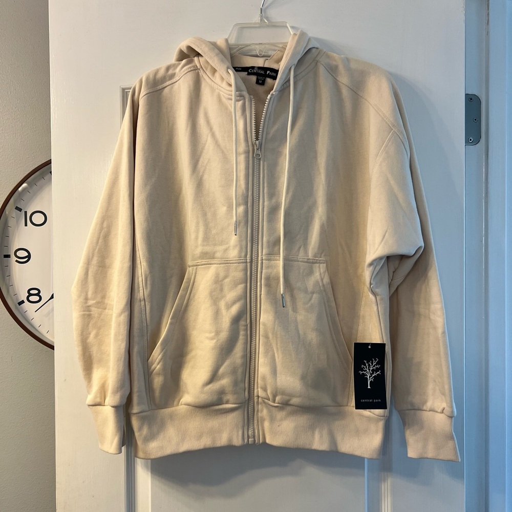 NWT Central Park zip up hoodie in light beige. size M